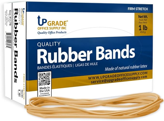 Upgrade Office Supply UPG225117B Rubber Bands, Size 117B (7 x 1/8), 200 Bands, 1 lb Box, USA