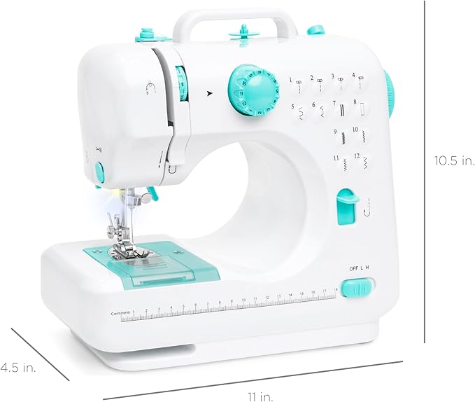 Best Choice Products Compact Sewing Machine, 42-Piece Beginners Kit, Multifunctional Portable 6V Beginner Sewing Machine w/ 12 Stitch Patterns, Light, Foot Pedal, Storage Drawer - Teal/White