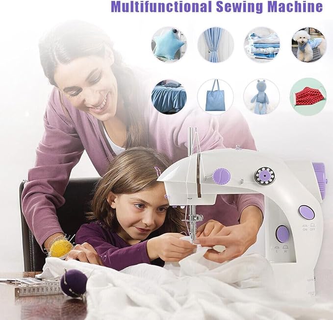 Sewing Machine for Beginners with Extension Table, Mini Sewing Machine with 2-Speed 2-Thread Stitches, Foot Pedal, LED Light, DIY Home Sewing Kit Beginners