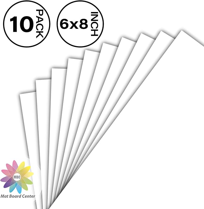 Mat Board Center, Pack of 10 6x8 White Uncut Mat Boards, Acid Free, 4-Ply Thickness, White Core, Great for Pictures, Photos, Framing Backing
