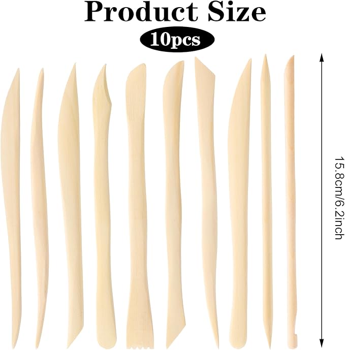 10Pcs Wooden Clay Sculpting Tools, 6.2'' Smooth Double Ended Clay Modeling Tools, Polymer Clay Tools Sculpting, Wood Pottery Clay Tool Kit for Ceramics Soap Playdough Carving Supplies