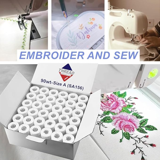 144pcs White 60S/2(90WT) Prewound Bobbin Thread, Plastic Size A SA156 Embroidery Bobbins, Cottonized Soft Feel Sewing Machine Bobbin for Brother Singer Janome Babylock Quilting Embroidery
