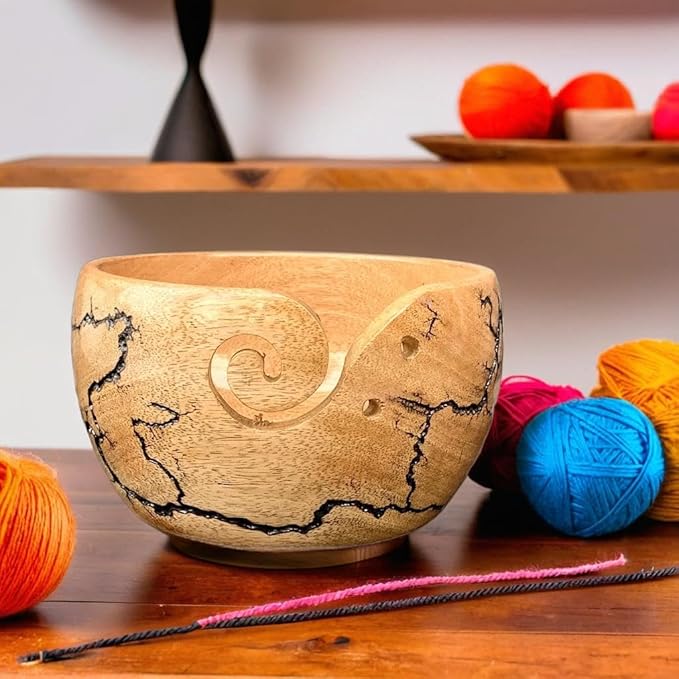 Prime Art Wooden Yarn Bowl for Crochet and Knitting - Large Bowl (Black)