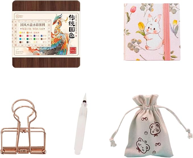 15 Gauge Acrylic Mini Palette, Mini Watercolor Palette Set, Pocket Artist Watercolor Travel Set, Portable Watercolor Palette Box Set with Brushes, Clips, Sketchbook, Paints, Storage Bag (C)