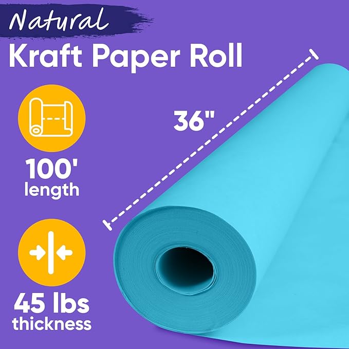 USA Made 36" x 1200" Light Blue Paper Roll, 45 lbs Thickness, American Quality Colored Kraft Paper for School, Bulletin Board, Arts & Crafts - Non-Toxic, Odorless, Safe for Kids