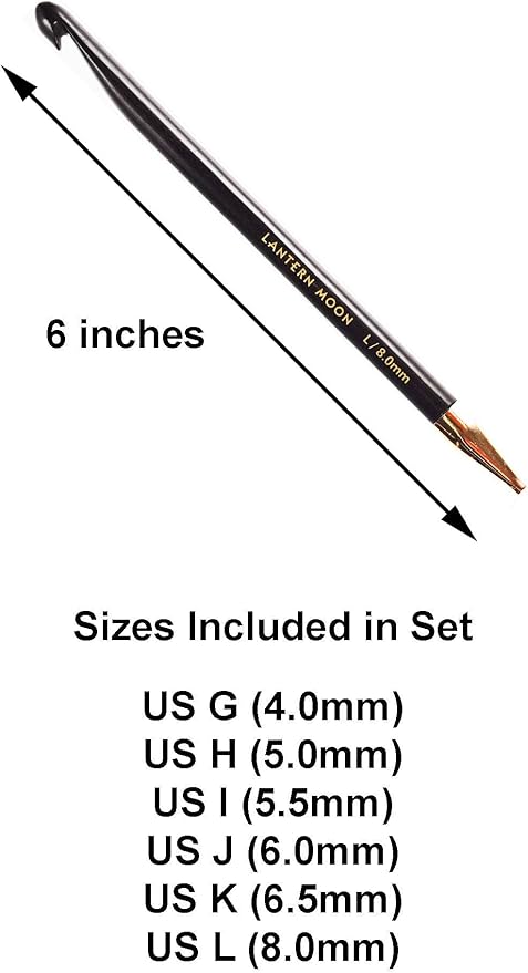 Lantern Moon Bequest 6-Inch Tunisian Interchangeable Crochet Hook Set Handcrafted Ebony Sizes US G, H, I, J,K, L, Silk Case, 2 Cords, 2 End Caps, 1 Tighten Tool with Project Bag