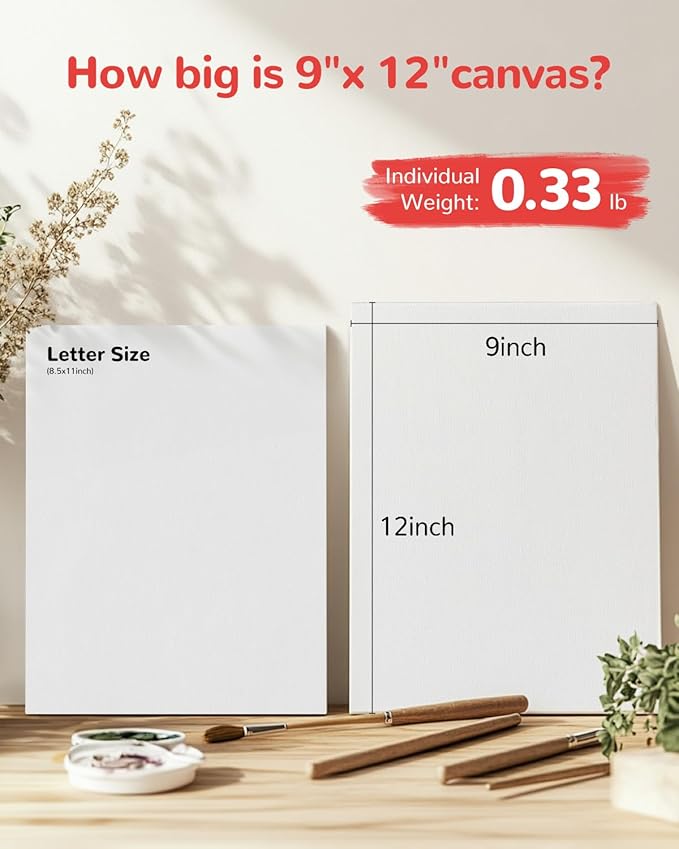 Canvas Boards for Painting 48 Pack 9x12 Inch Painting Canvas Panels, 100% Cotton White Blank Canvas Boards for Painting, Art Supplies Paint for Acrylics Oil Watercolor Tempera Paints