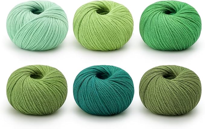 Harmony Cotton Yarn by Yarneverse – 6-Pack Soft Fine Weight (#2) 60% Cotton / 40% Acrylic (50g / 165m Each – Total 300g / 990m) (6, Green Spectrum Collection)