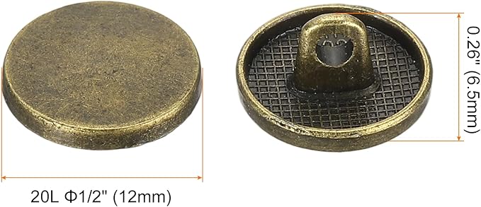 HARFINGTON 50pcs 20L Metal Round Flat Sewing Buttons 12mm Alloy Shank Craft Replacement Button for Men Women Suit Woolen Coat Shirt Trousers Sewing Crafts, Bronze