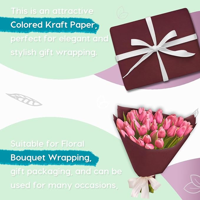 PerkHomy 36" x 1,440" (120') Wine Red Kraft Paper Roll for Craft Bulletin Board Paper Art Table Covering Crafting Gift Wrapping Bouquet Packing Parcel 80GSM 55LB (Wine Red, 36" x 120')