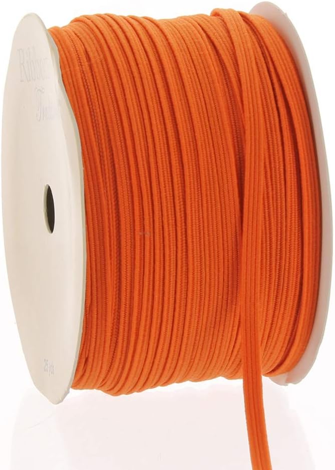 1/8" Width Skinny Elastic Band - Braided Cord - Orange 25 Yards - USA Warehouse