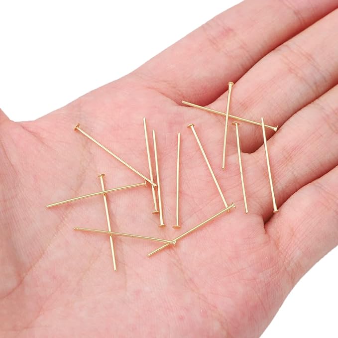 14K Gold Plated Flat Head Pins Non Tarnish 25mm 200pcs for Jewelry Making Findings