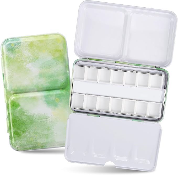 Empty Watercolor Palette with Paint Tray and 14PCS Empty Watercolor Half Pans - Sturdy Empty Watercolor Palette Tin - Watercolor Travel Palette Empty