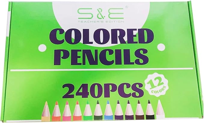 S & E TEACHER'S EDITION Colored Pencils Bulk 12 Assorted Colors Coloring Pencils Set Drawing for Sketch, Christmas Gifts, Woodcase Lead Pencils Arts 240 Count
