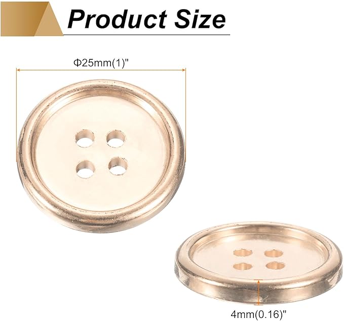 HARFINGTON 100pcs 40L Plastic Sewing Buttons 25mm 1" 4-Hole Round Replacement Craft Button for Coats Sewing Clothing and DIY, Rose Gold