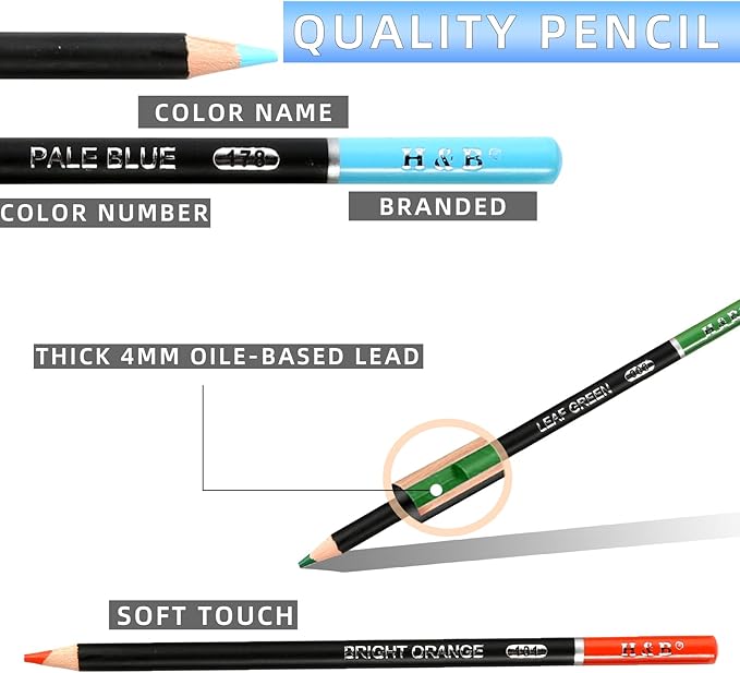 H & B 180 Colored Pencils for Adult Coloring, Drawing Art Supplies Kit for Artists Adults Kids with Vibrant Colors for Sketching, Shading & Coloring in Gift Box, Sketching Kit for Drawing