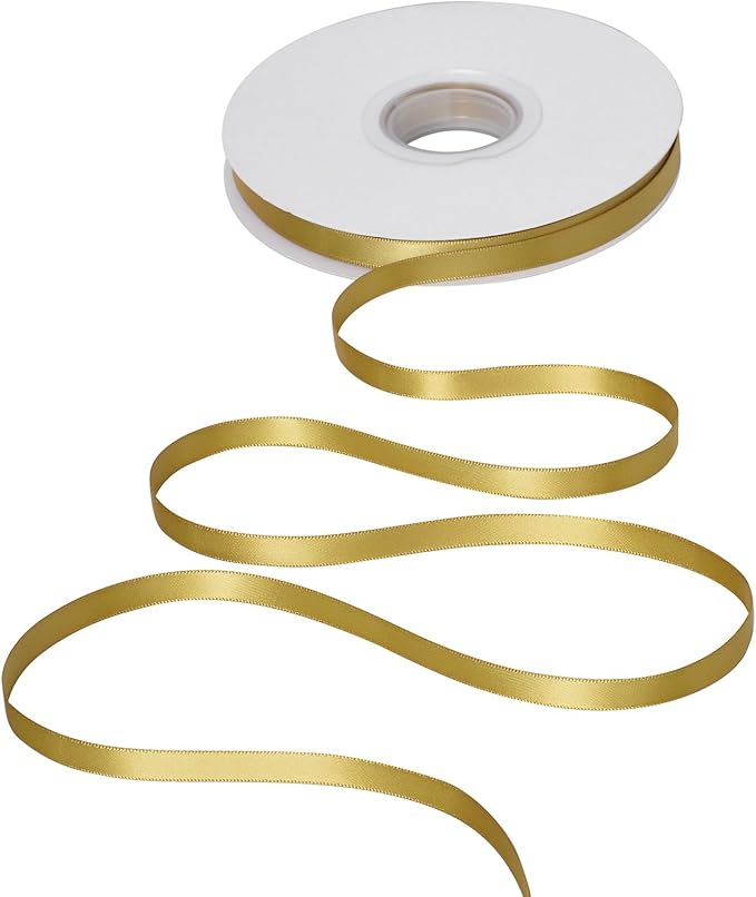 YAMA Gold Double Faced Satin Ribbon 3/8 Inch 25 Yards, Thin Gold Christmas Ribbon for Christmas Tree Gift Wrapping Crafts Party Decoration