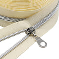 MebuZip #5 Silver Metallic Nylon Coil Zippers by The Yard Bulk Coil Zipper Roll 10 Yards with 25pcs Pulls for DIY Sewing Craft Bags (Beige)