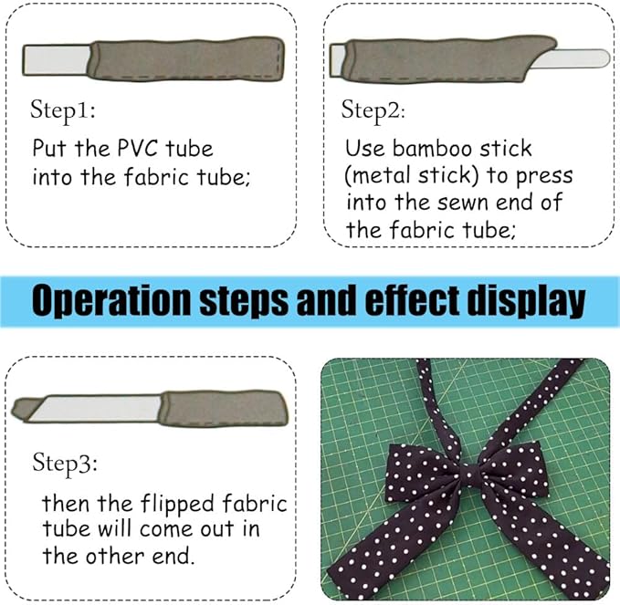 YEQIN Quick Turn Fabric Set, 3 Count, Assorted Sizes Tube Turners for Sewing DIY Tool