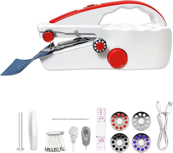 Easy-to-Use Portable Mini Handheld Sewing Machine for Beginners, 2 Speeds, Equipped with LED Lights, Sewing Machine for Kids and Adults, Suitable for Sewing Clothes, Fabrics, Cutains, DIY