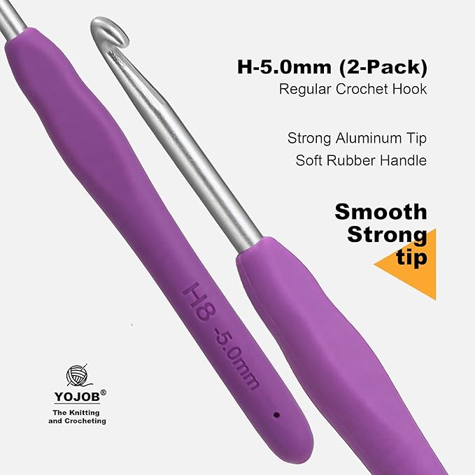 2PcsSize H / 5.0mm Crochet Hooks, Ergonomic Crochet Hook for Arthritis and Beginners, Extra Long, Smooth, Comfortable (Size H / 5.0mm)