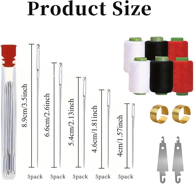 Stainless Steel Needles for Hand Sewing, 37Pcs Big Eye Steel Sewing Needles Kit, Portable DIY Hand Made Craft Set - Long & Thin Handmade Quilting Kit (37 Pcs)