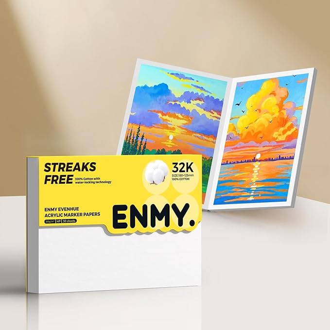 ENMY Acrylic Marker Sketch Pad, 7×4.9 Inch Bleed-Proof Marker Paper,140lb/300gsm Heavyweight Sketchbook, 30 Sheets Drawing Pad Glue-Bound with Hard Backing for Artists, Students
