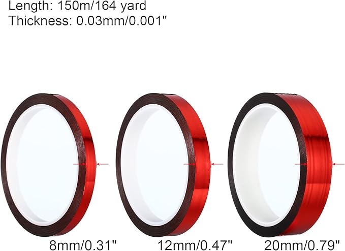PATIKIL Metalized Tape 0.3/0.5/0.8 Inch x 55 Yards, 3 Roll Mirror Metallic Masking Foil Sticker Self Adhesive for Detailing Accent Wall Graphic Arts, Red