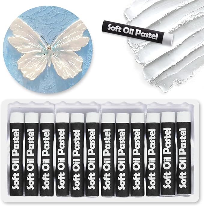 Mifuner Soft Oil Pastels Set (12 Sticks), Single Colors Heavy Oil Pastels Vibrant and Creamy,Pastel Art Supplies for Artists,Gallery Oil Painting Stick for Adult Drawing. White