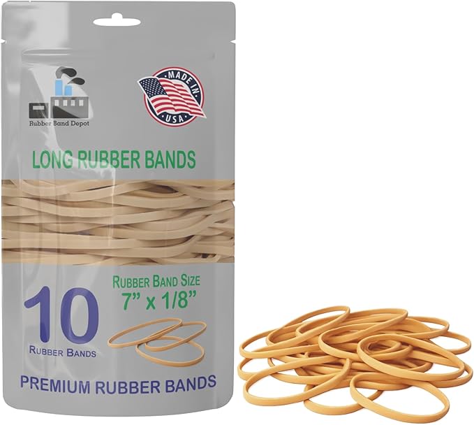 Small Quantity Rubber Bands Pack, Everyday Elastic Bands - Purchase What You Need, At A Price That You Like - Everyday Rubber Bands - Band Size: About 7" x 1/8" - 10 Bands