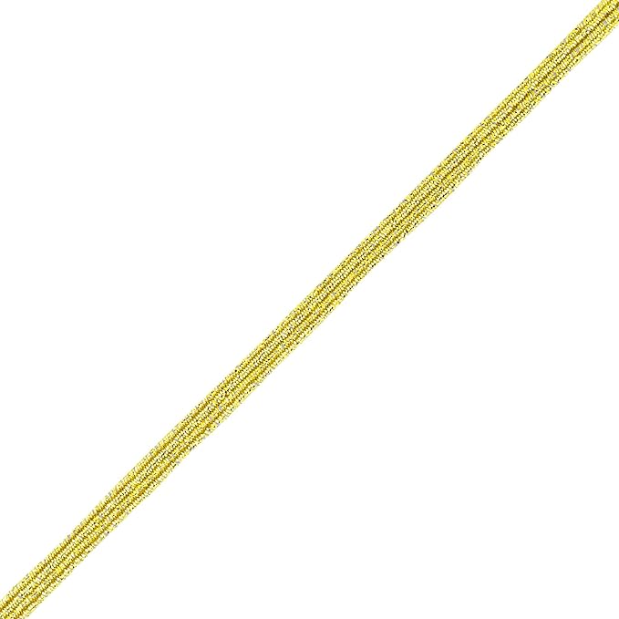 Mandala Crafts 3mm 50 Yds Roll of Metallic Gold Elastic Bands for Sewing - 1/8 Flat Elastics Cord - 1 8 Inch Braided Stretch Straps for Crafting
