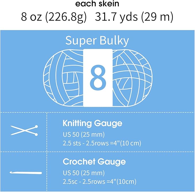 MABOZOO Assorted Chunky Yarn for Crocheting 8 Pack,Fluffy Jumbo Chenille Yarn,Soft Plush Yarn Bulky,Giant Thick Fuzzy Yarn for Hand or Arm Knitting,Cream & Sky Blue(31.7 yds,8 oz Each Skein)