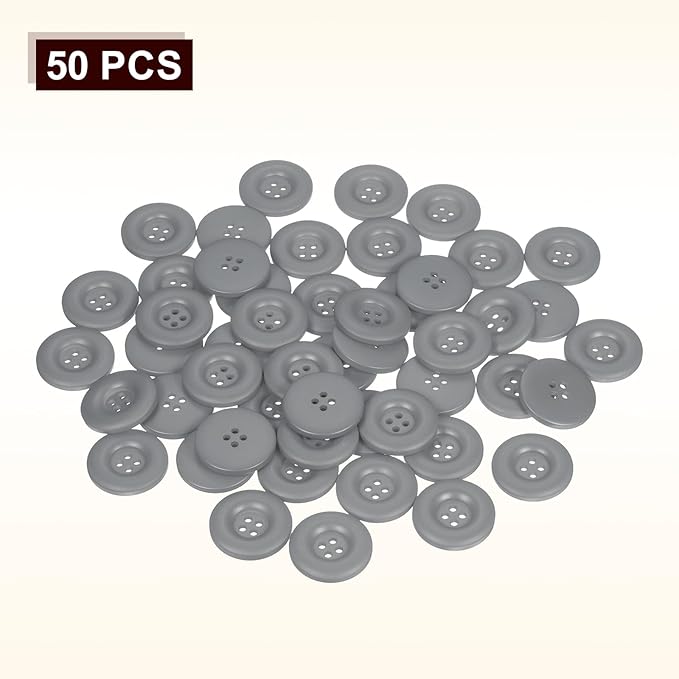 HARFINGTON 50pcs Sewing Button 28mm (1-1/8 Inch) 4 Holes Resin Thickened Round Crafting Replacement Buttons for Clothing DIY Crafts Decoration, Gray