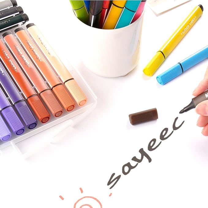 SAYEEC Washable Marker Coloring Pens Set, 48 Assorted Colors Drawing Pens, Medium Point Art Watercolor Marker Set with Storage Case for Adult Coloring Books Manga Comic Calligraphy Sketching