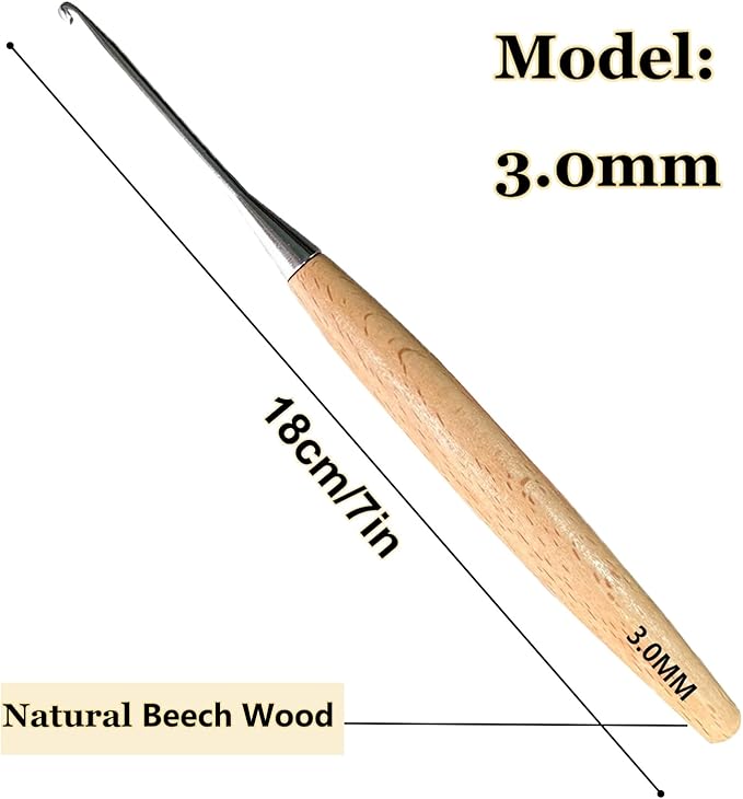 Beech Wood Crochet Hooks,3mm Ergonomic Handle Crochet Hook Hand DIY Comfortable Smooth Long  Crochet Needle for Crocheting Yarn and Beginners,Experienced Crochet Lovers