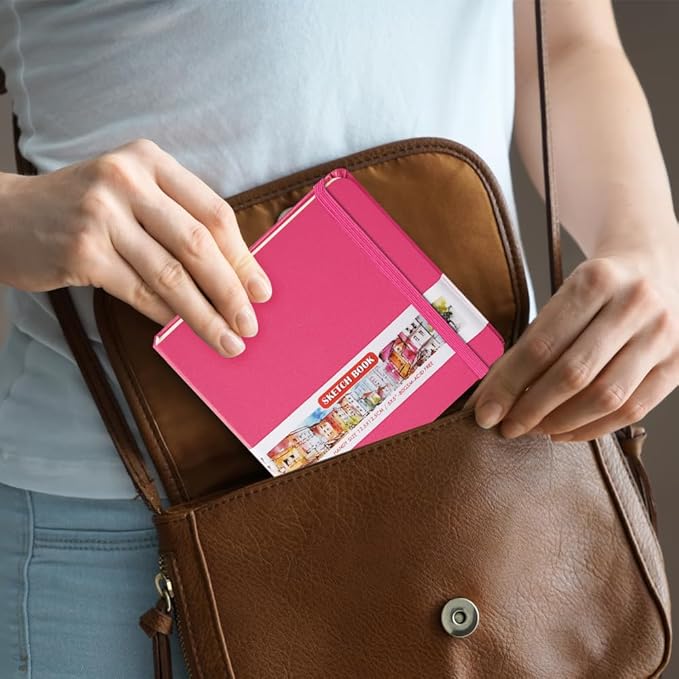 E-WEICHEN Square 5x5 inches 80gsm 96sheets/192 Pages Notebooks Blank Sketchbooks Travel Journal Pocket Hardcover Paint Writing Diary Memo Planner PU Leather Cover. Rose Pink