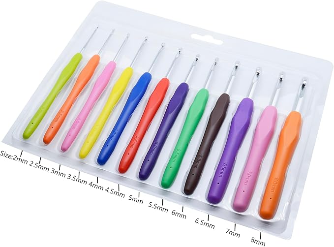 FDXGYH 12 Sizes Ergonomic Crochet Hook Set Aluminum Yarn Crochet Kit (2mm- 8mm)