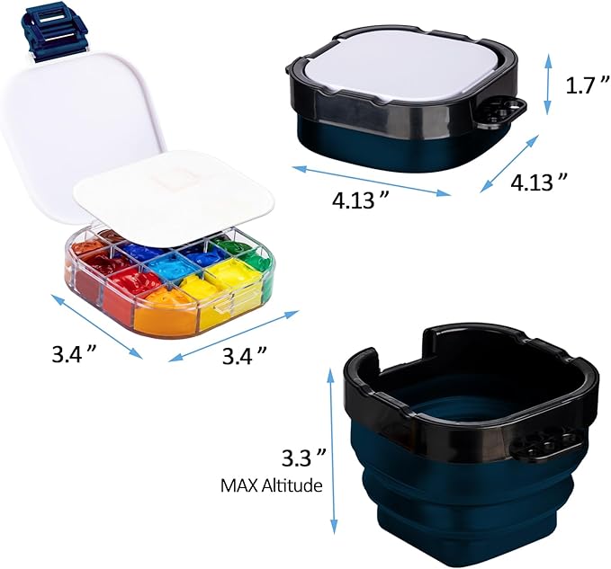 Falling in Art Paint Palette, Airtight 16 Wells Storage Palette Box with Lid and Folding Paint Brush Basin for Watercolor, Gouache and Acrylic Painting (Blue)