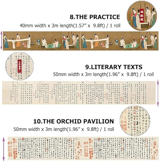 10 Rolls (Totally 98ft/30m) Vintage Washi Tape Set, Chinese Culture Style Masking Tape Nostalgic Style Decor Sticker for DIY Craft Scrapbooking Bullet Journal Planner Gift Wrapping