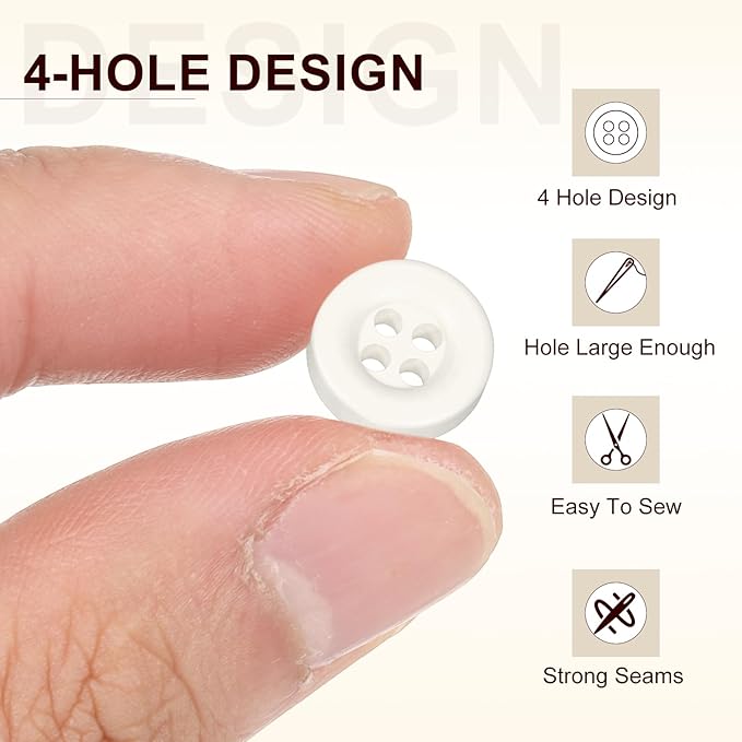 HARFINGTON 50pcs Sewing Button 11mm (15/32 Inch) 4 Holes Resin Thickened Round Crafting Replacement Buttons for Clothing DIY Crafts Decoration, White