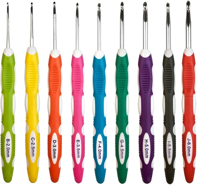 Ergonomic Crochet Hooks Set,Silicone Crochet Hook Knititng Needles for Arthritic Hands Premium Soft Grip Crochet Handles for Crocheting Yarn Craft Projects(2.0mm-6mm,Colourful)
