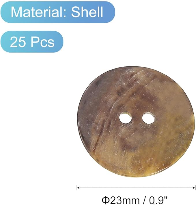 uxcell 25 Pcs Natural Shell Buttons, 2 Hole Mother of Pearl Buttons 23mm Sewing Buttons Sewing Craft Buttons for Shirt Sewing DIY Crafts Decoration, Brown