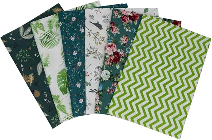 6Pcs Cotton Fabric Squares 20x20 Inch (50x50cm) Pre-Cut Quilt Squares Sheets Patterns Craft Cotton Fabric Bundle for Sewing Quilting Patchwork Crafting Home Décor Handwork (Green)