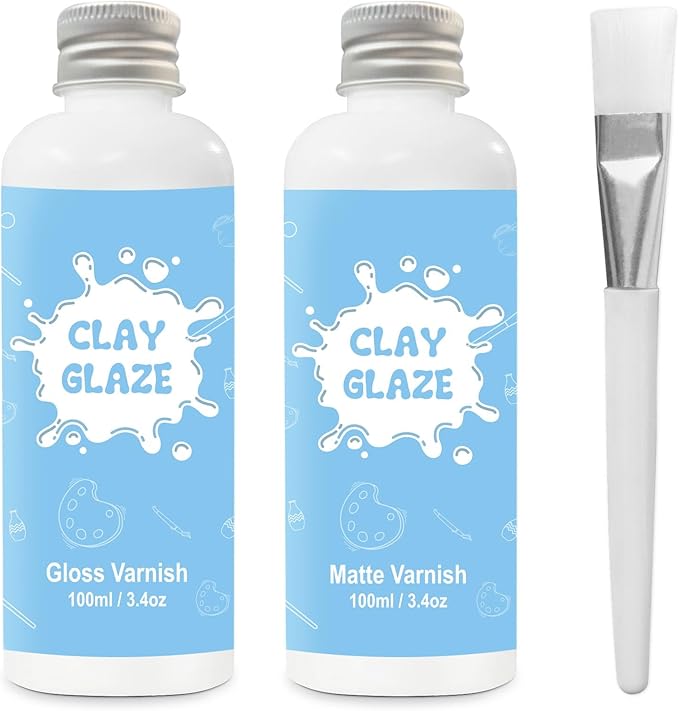EIGTWEN 2 x 100ml Air Dry Clay Glaze, Gloss & Matte Finish, Prevents Cracking, Scratches, Watertight & Fireproof, Compatible with Clay, Plaster, Metal, Wood, Jewelry & More