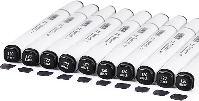 10Pcs Alcohol Markers Pure Color Series,T6 Upgrade Dual Tip Art Solid Color Markers Set for Beginner Drawing Sketching Painting Graffiti DIY Crafts (Black)