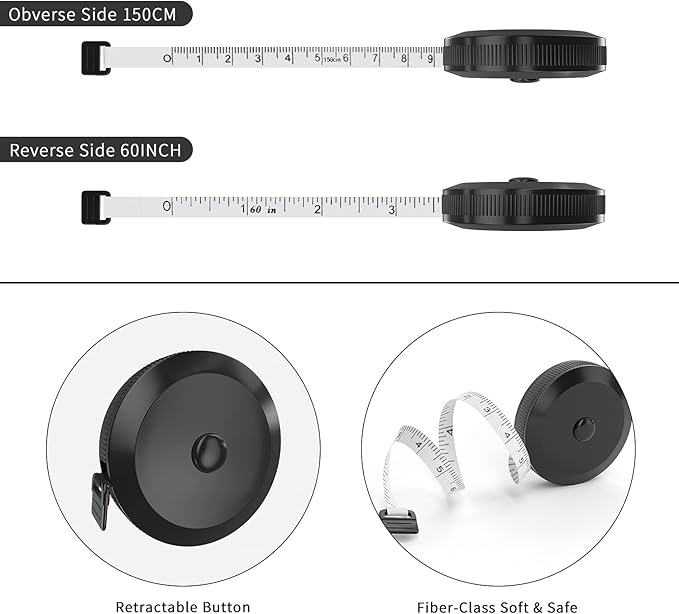 DiCUNO 60-Inch 1.5 Meter Soft and Retractable Measuring Tape,Pocket,Body Tailor Sewing Craft Cloth Dieting Tape Measure (3 Pcs of Black)