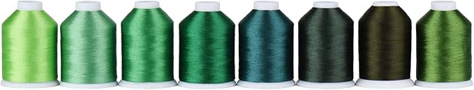 Simthread Green Embroidery Thread – 8 Shades Compatible with Madeira Colors, 550 Yards Each, 40WT Polyester, for Brother, Babylock, Janome, Singer & Other Machines