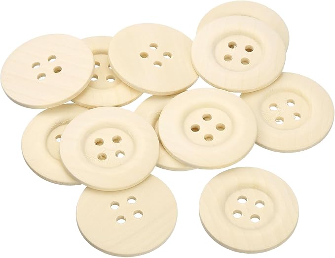 uxcell 30Pcs Large Wooden Buttons, 50mm(2") 4 Hole Round Wood Sewing Button Craft for Sewing DIY Craft Clothing, Natural Wood