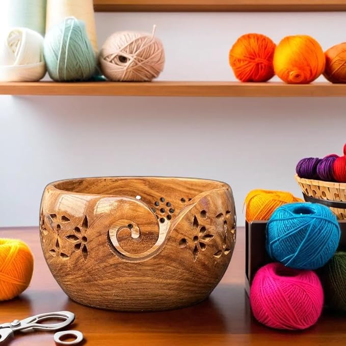 Prime Art Wooden Yarn Bowl Yarn Bowl for Crochet Yarn Bowl for Knitting Yarn Bowl for Crochet Large Yarn Bowl