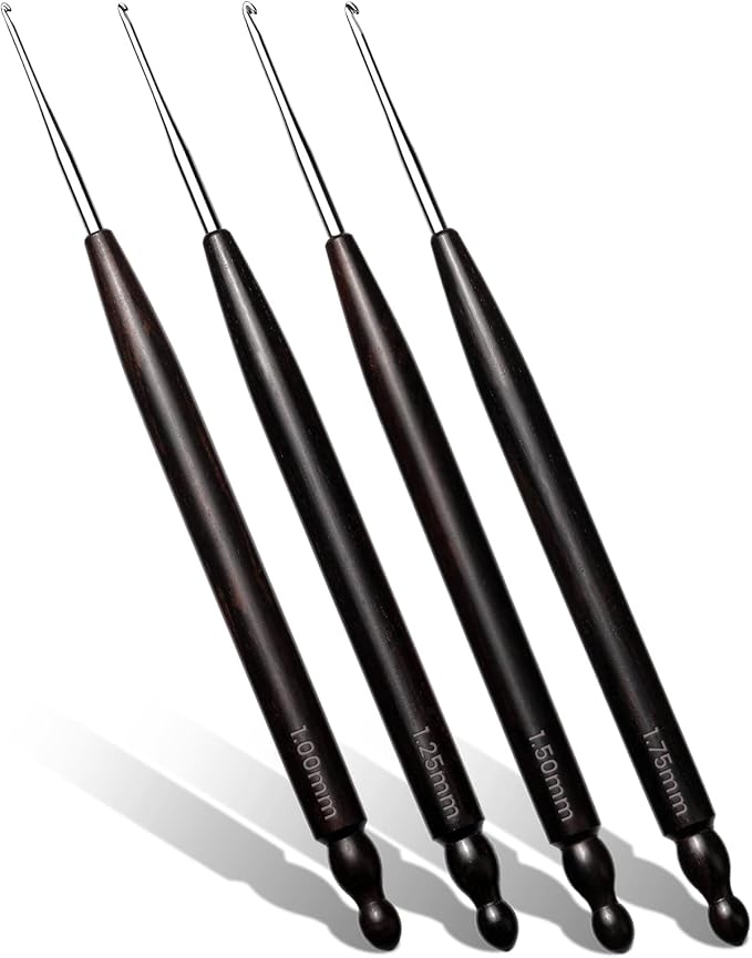 Hssugi Crochet Hooks, 4PCS 1.0mm, 1.25mm, 1.5mm, 1.75mm Small Crochet Hooks for Arthritic Hands, Long Comfortable Crochet Needles for Beginners DIY, Experienced Crochet Lovers